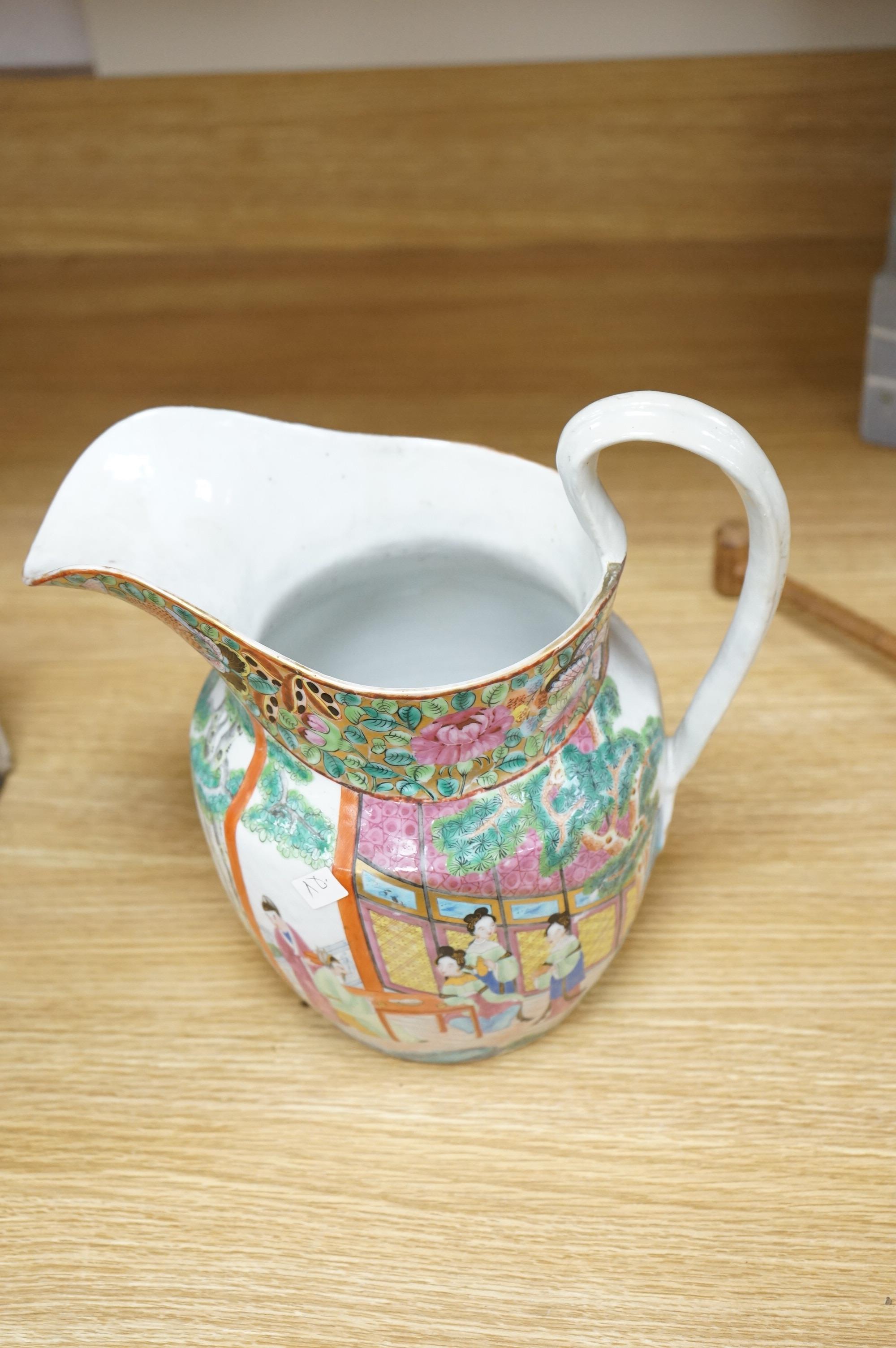 A Chinese famille rose jug, c.1830, 27cm